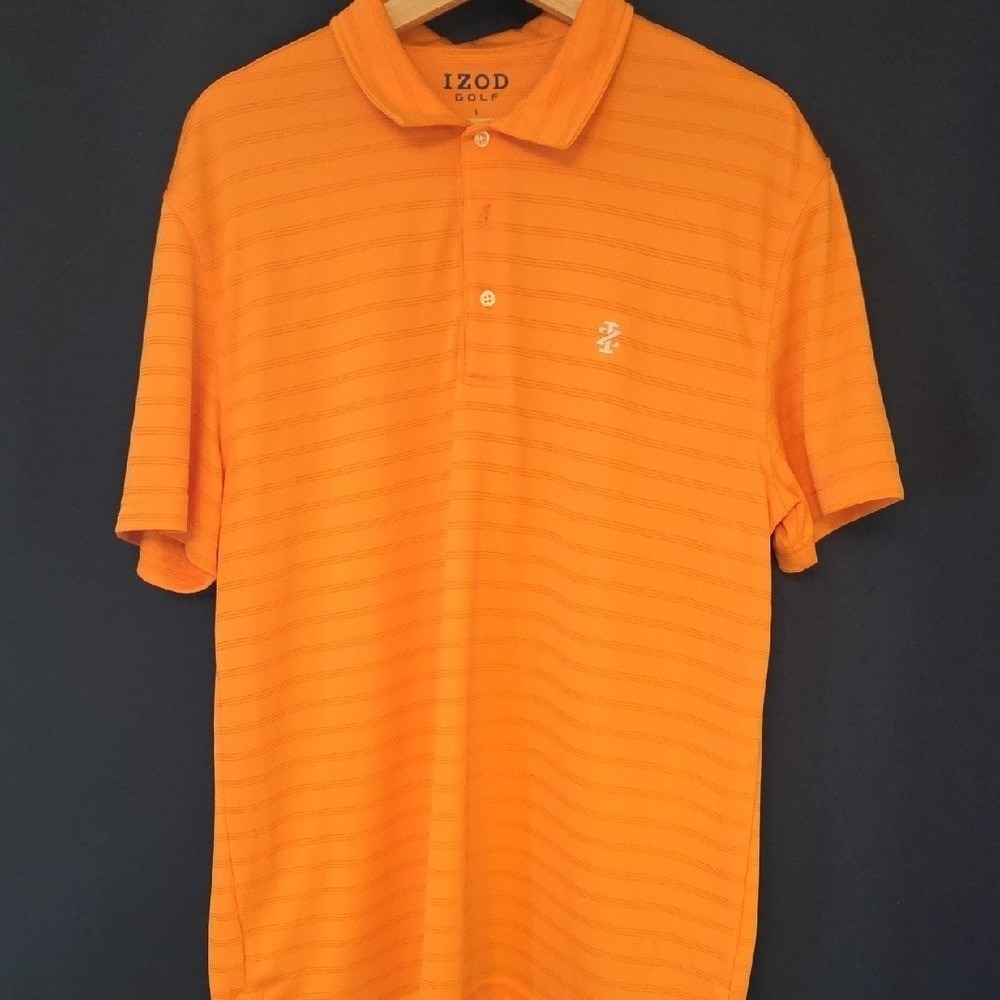 Izod Orange Short-Sleeve Polo with Subtle‎ Stripe Texture